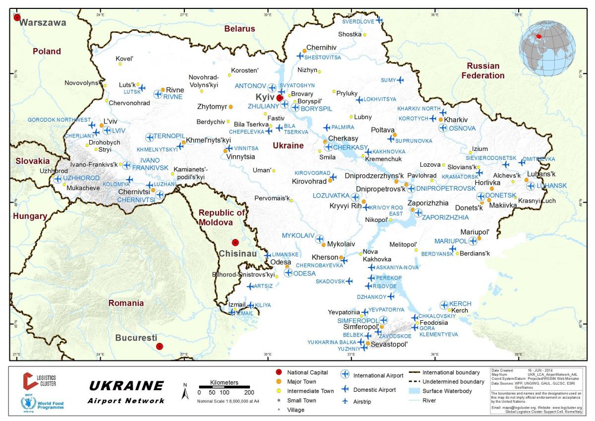 Mapa de los aeropuertos de Ucrania