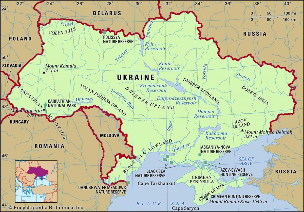 Mapa de los ríos en Ucrania